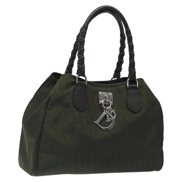 Christian Dior Trotter Canvas Tote Bag Nylon Khaki Silver Auth fm4531 - Picture 1 of 16